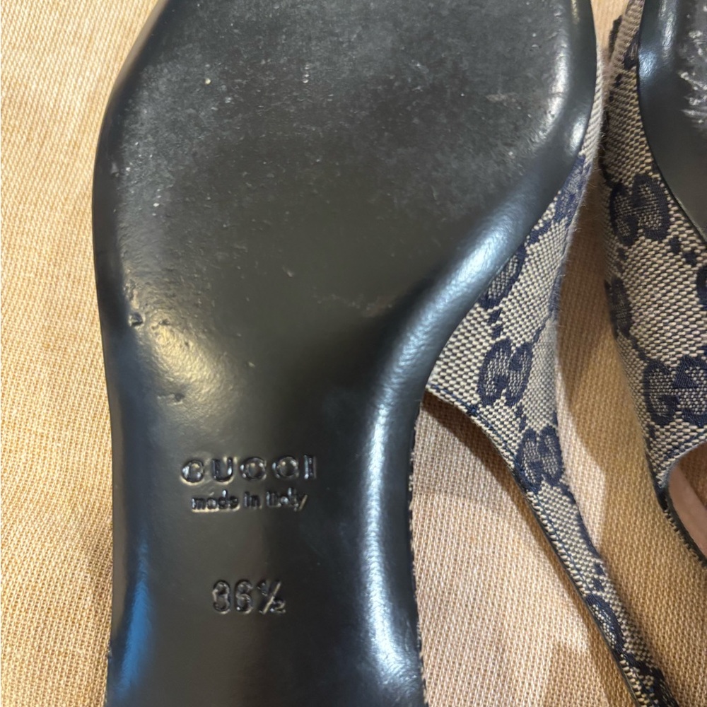 Gucci Women's GG Canvas Navy Slingback Flats - Picture 9 of 13